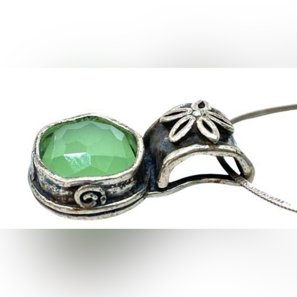 Didae 925 Sterling Silver Green Stone Pendant Necklace *